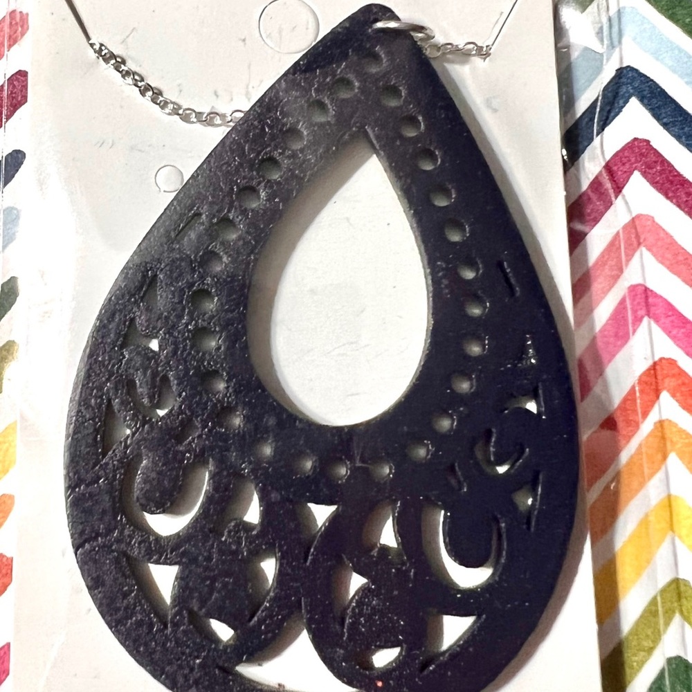 Midnight blue wood pendant necklace